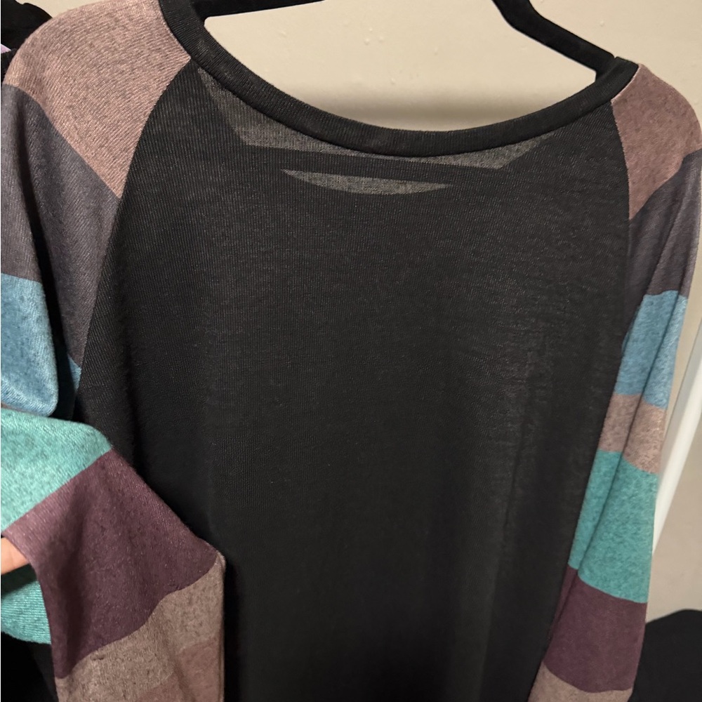 Black & Teal Striped Sleeve Women’s Top